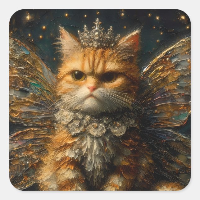 The Annoyed Little Adorable Fairy Ginger Cat Square Sticker (Front)
