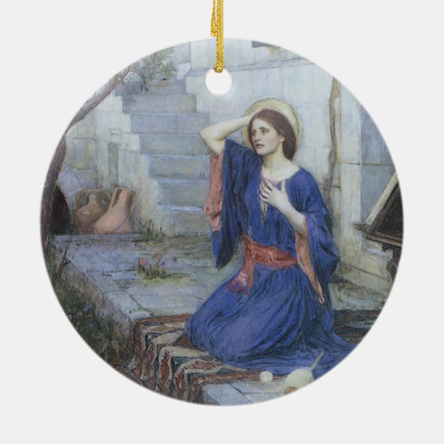 The Annunciation by John William Waterhouse Ceramic Ornament (Back)