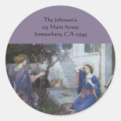The Annunciation by John William Waterhouse Classic Round Sticker