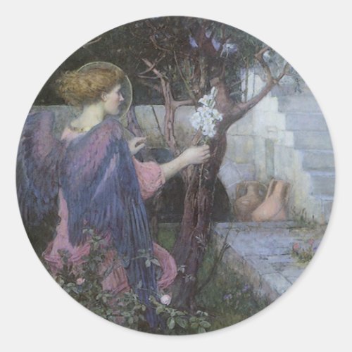 The Annunciation by John William Waterhouse Classic Round Sticker