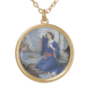 The Annunciation by John William Waterhouse Gold Plated Necklace