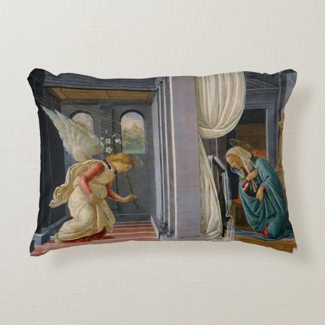 The Annunciation by Sandro Botticelli Decorative Pillow (Front)