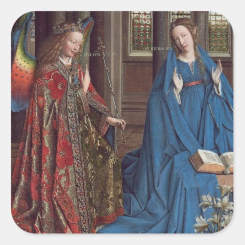 The Annunciation c 1434_ 36 oil on canvas Square Sticker
