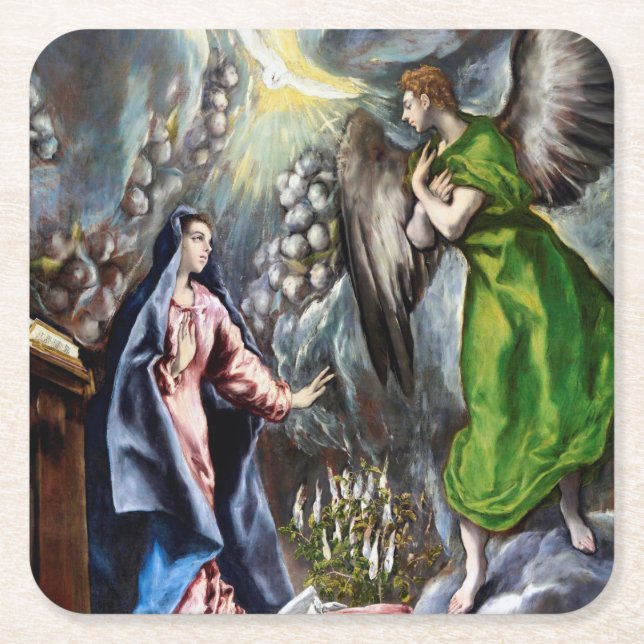 The Annunciation, El Greco Square Paper Coaster (Front)