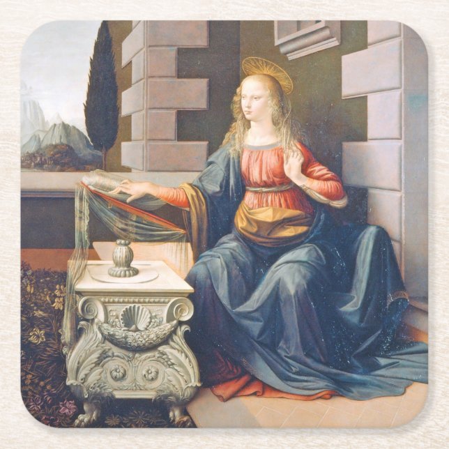 The Annunciation, Leonardo da Vinci, 1472–1473 Square Paper Coaster (Front)