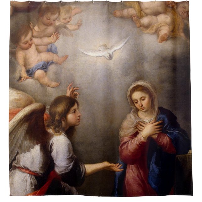 The Annunciation Murillo Of Blessed Virgin Angels Shower Curtain (Front)