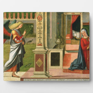 The Annunciation (oil on panel) (detail of 120955) Plaque