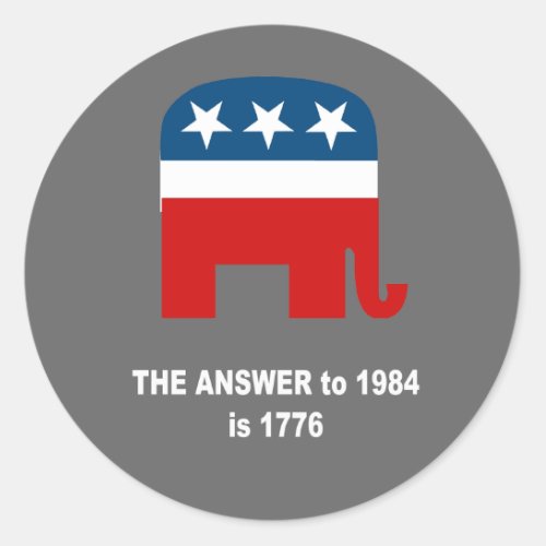 The answer to 1984 is 1776 classic round sticker