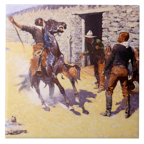 The Apaches _ The Alarm by Frederic Remington Ceramic Tile