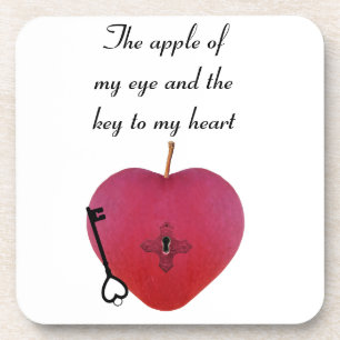 The apple of my eye and the key to my heart beverage coaster