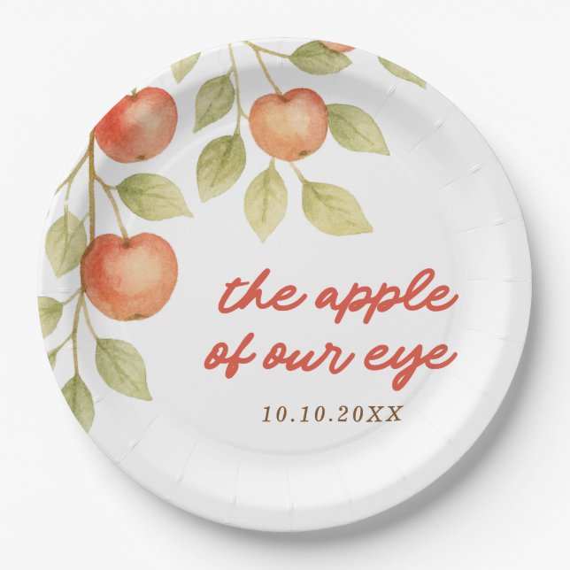 The Apple of our Eye Autumn Fall Baby Shower Paper Plates (Front)