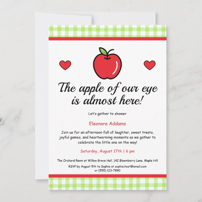 "The Apple of Our Eye" Baby Shower Invitation  (Front)