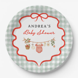 The Apple of our Eye Bow and Gingham Baby Shower Paper Plates