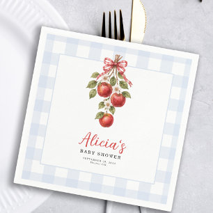 The apple of our eye boy baby shower blue gingham napkins