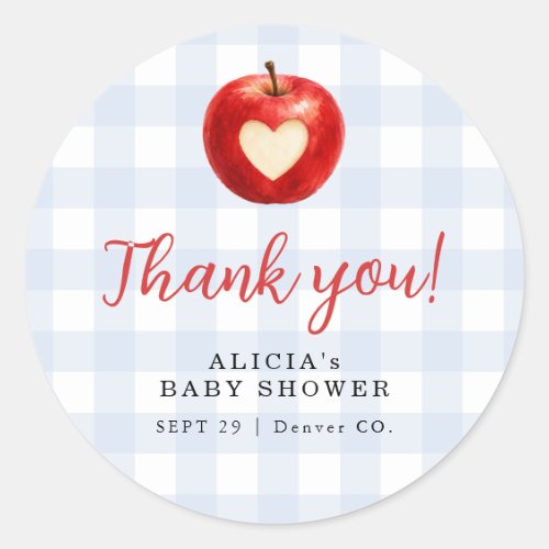 The apple of our eye boy baby shower favor classic round sticker