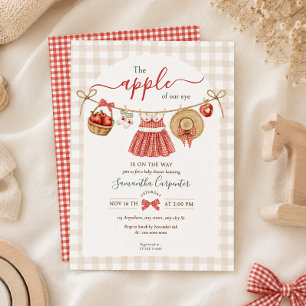 The Apple Of Our Eye Fall red gingham Baby Shower Invitation