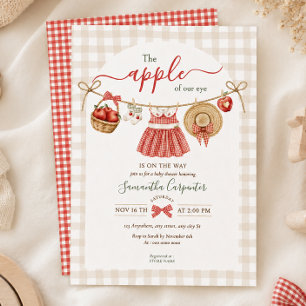 The Apple Of Our Eye Fall red gingham Baby Shower Invitation