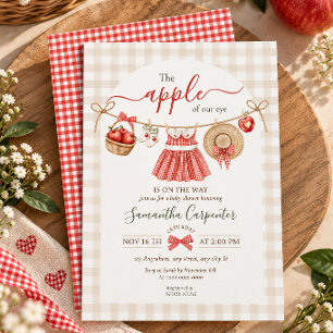 The Apple Of Our Eye Fall red gingham Baby Shower Invitation
