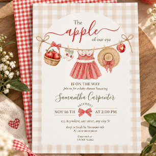 The Apple Of Our Eye Fall red gingham Baby Shower Invitation