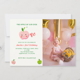 The Apple of Our Eyes first birthday Photo Invitation