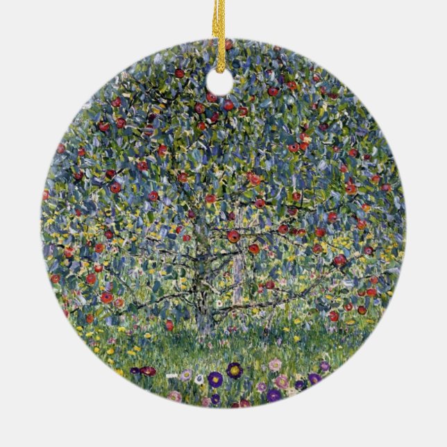 The Apple Tree (by Gustav Klimt) Ceramic Ornament (Back)