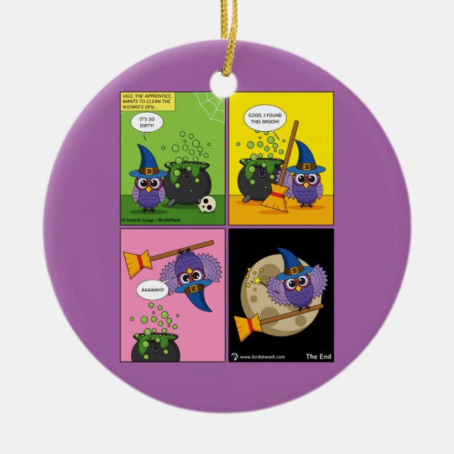 The Apprentice Wizard - Cleaning Comic Ceramic Ornament (Front)