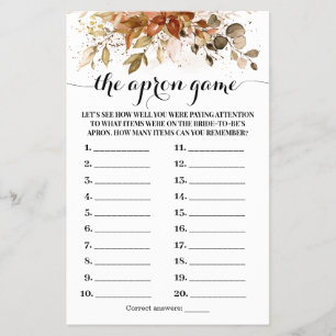 The Apron Autumn Fall Bridal Shower Game Card Flyer