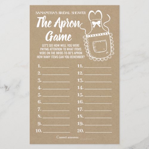 The Apron bridal shower english spanish game