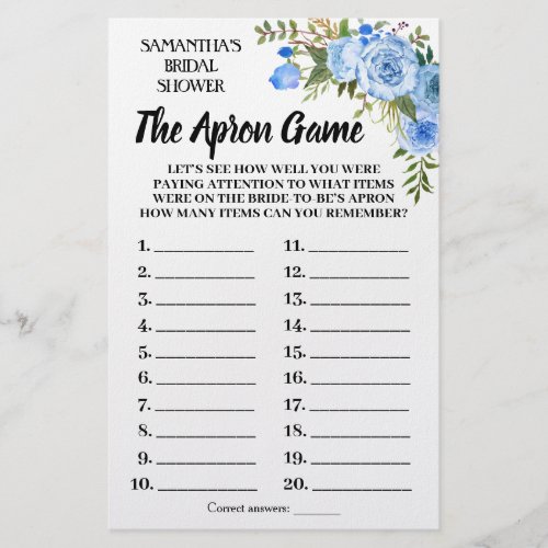 The Apron Bridal Shower english spanish game card Flyer