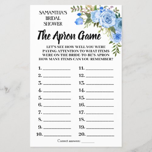 The Apron Bridal Shower english spanish game card Flyer