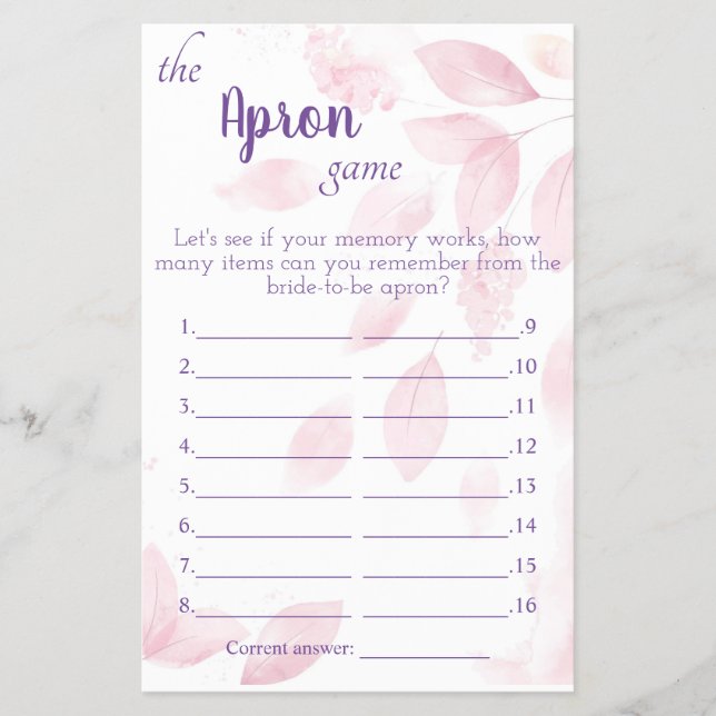The Apron Bridal Shower Game Card Flyer (Front)