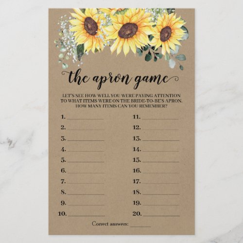 The Apron Bridal Shower Greenery Sunflowers Card Flyer