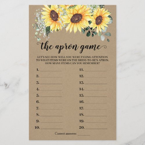 The Apron Bridal Shower Greenery Sunflowers Card Flyer