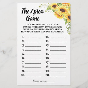 The Apron Bridal Shower Sunflowers Game Card Flyer