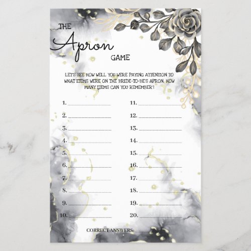 The Apron Game Black Roses Bridal Shower Game Card Flyer