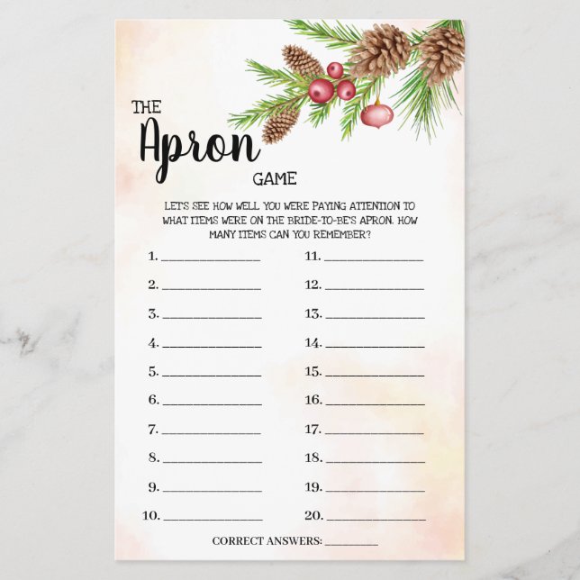 The Apron Game Christmas Bridal Shower Game Card Flyer (Front)