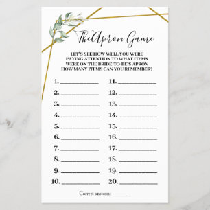 The Apron Game Greenery Gold Shower Game Card Flyer