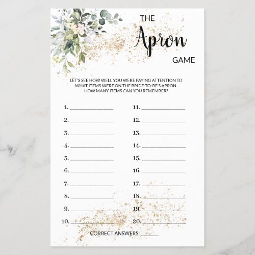 The Apron Game Herbal Bridal Shower Game Card Flyer