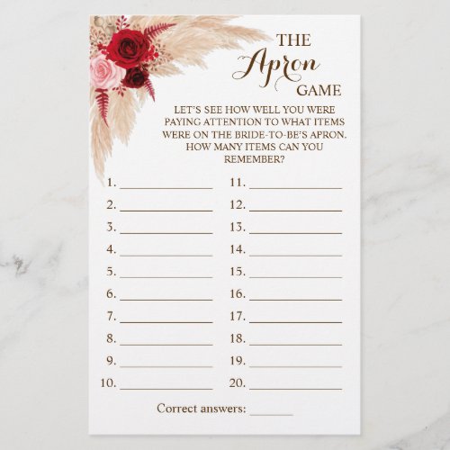 The Apron Game Pampas Grass Shower Game Card Flyer