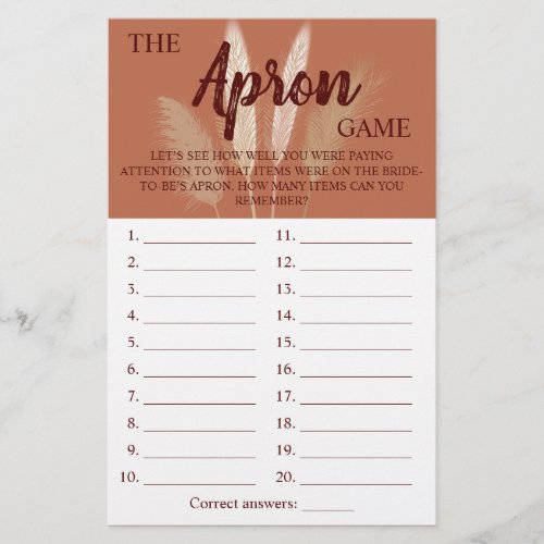 The Apron Game Pampas Grass Shower Game Card Flyer