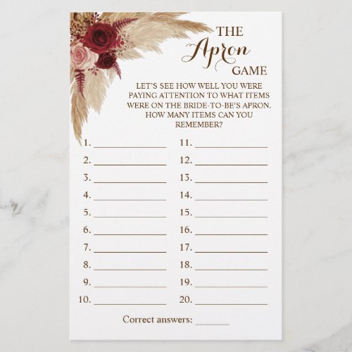 The Apron Game Pampas Grass Shower Game Card Flyer