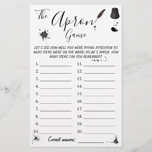 The Apron Game  Pen  Inkwell Shower Game Card Flyer