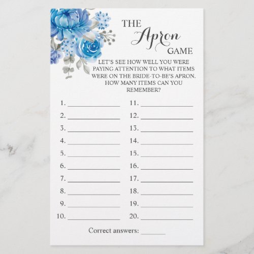 The Apron Shower Blue Flower Game Card Flyer