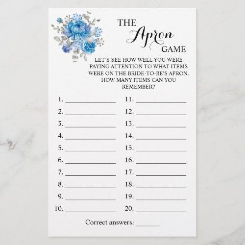 The Apron Shower Blue Flower Game Card Flyer