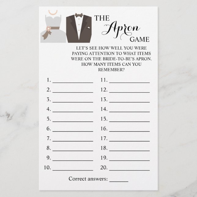 The Apron Shower Bride and Groom Game Card Flyer (Front)