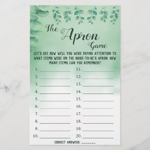 The Apron Shower Greenery Eucalyptus Game Card Flyer