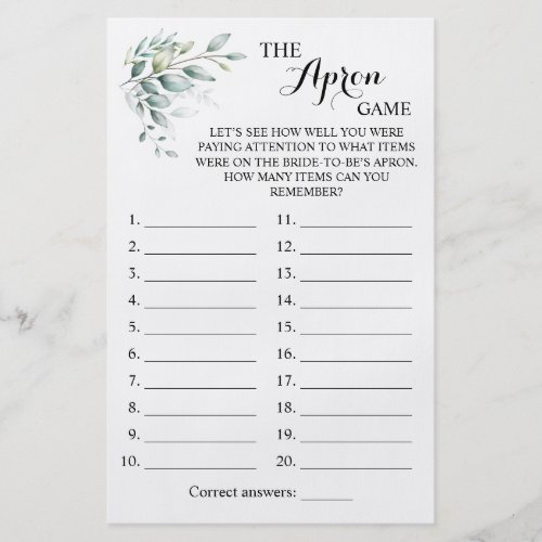 The Apron Shower Greenery Eucalyptus Game Card Flyer