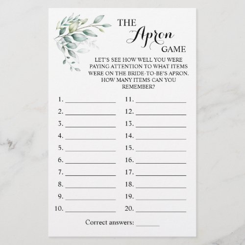 The Apron Shower Greenery Eucalyptus Game Card Flyer