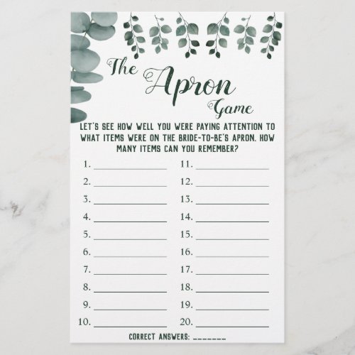 The Apron Shower Greenery Eucalyptus Game Card Flyer