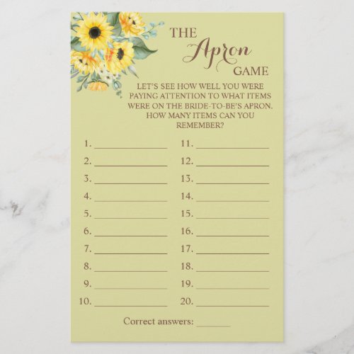 The Apron Shower Greenery Sunflower Game Card Flye Flyer